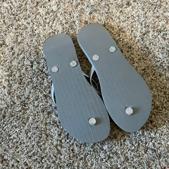 Gray and Pink Floral Sandals with Thong Straps - Picture 2 of 3